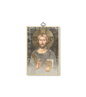Quadretto in MDF con mosaico in lamina dorata di Gesù Pantocratore