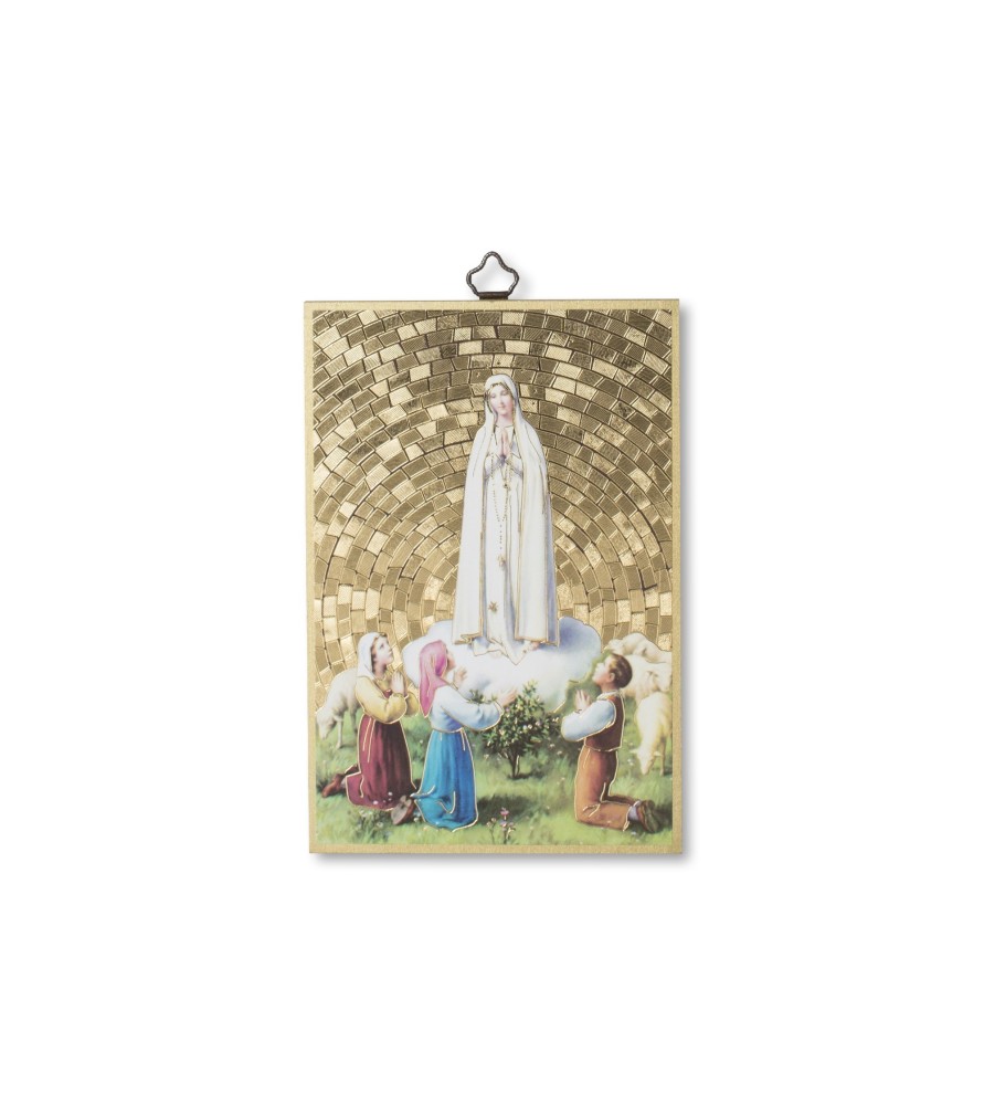 Quadretto in MDF con mosaico in lamina dorata della Madonna di Fatima