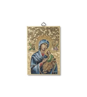 Quadretto in MDF con mosaico in lamina dorata del Perpetuo Soccorso