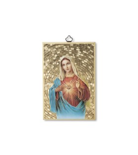 Quadretto in MDF con mosaico in lamina dorata del Cuore Immacolato di Maria