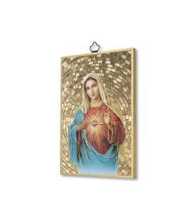 Quadretto in MDF con mosaico in lamina dorata del Cuore Immacolato di Maria
