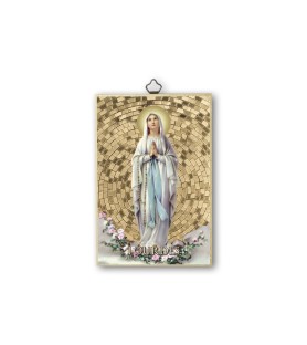 Quadretto in MDF con mosaico in lamina dorata della Madonna di Lourdes