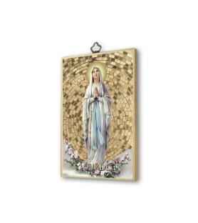 Quadretto in MDF con mosaico in lamina dorata della Madonna di Lourdes