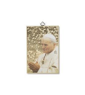 Quadretto in MDF con mosaico in lamina dorata di Papa Giovanni Paolo II