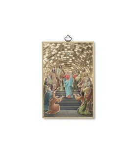 Quadretto in MDF con mosaico in lamina dorata della Pentecoste