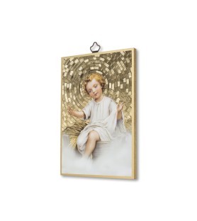 Quadretto in MDF con mosaico in lamina dorata di Gesù Bambino