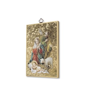 Quadretto in MDF con mosaico in lamina dorata della Natività
