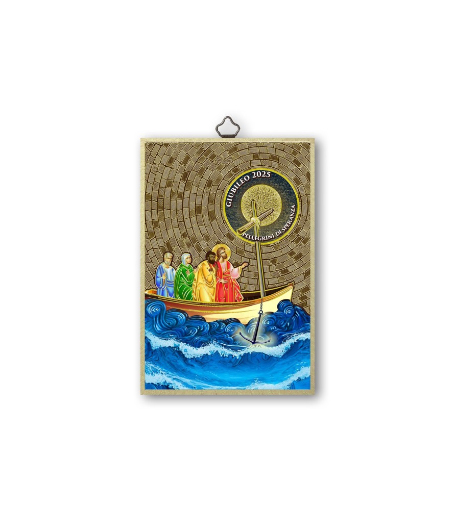 Quadretto in MDF con mosaico in lamina dorata con l'immagine del Giubileo Quadretto in MDF con mosaico in lamina dorata con l'immagine del Giubileo