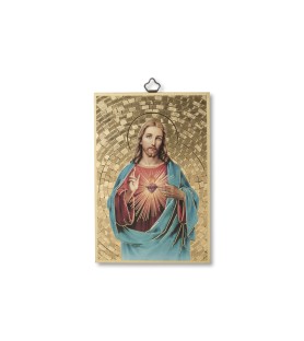 Quadretto in MDF con mosaico in lamina dorata del Sacro Cuore di Gesù
