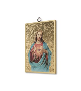 Quadretto in MDF con mosaico in lamina dorata del Sacro Cuore di Gesù