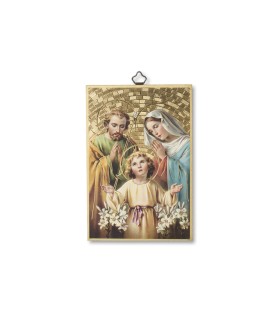 Quadretto in MDF con mosaico in lamina dorata della Sacra Famiglia