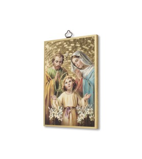 Quadretto in MDF con mosaico in lamina dorata della Sacra Famiglia