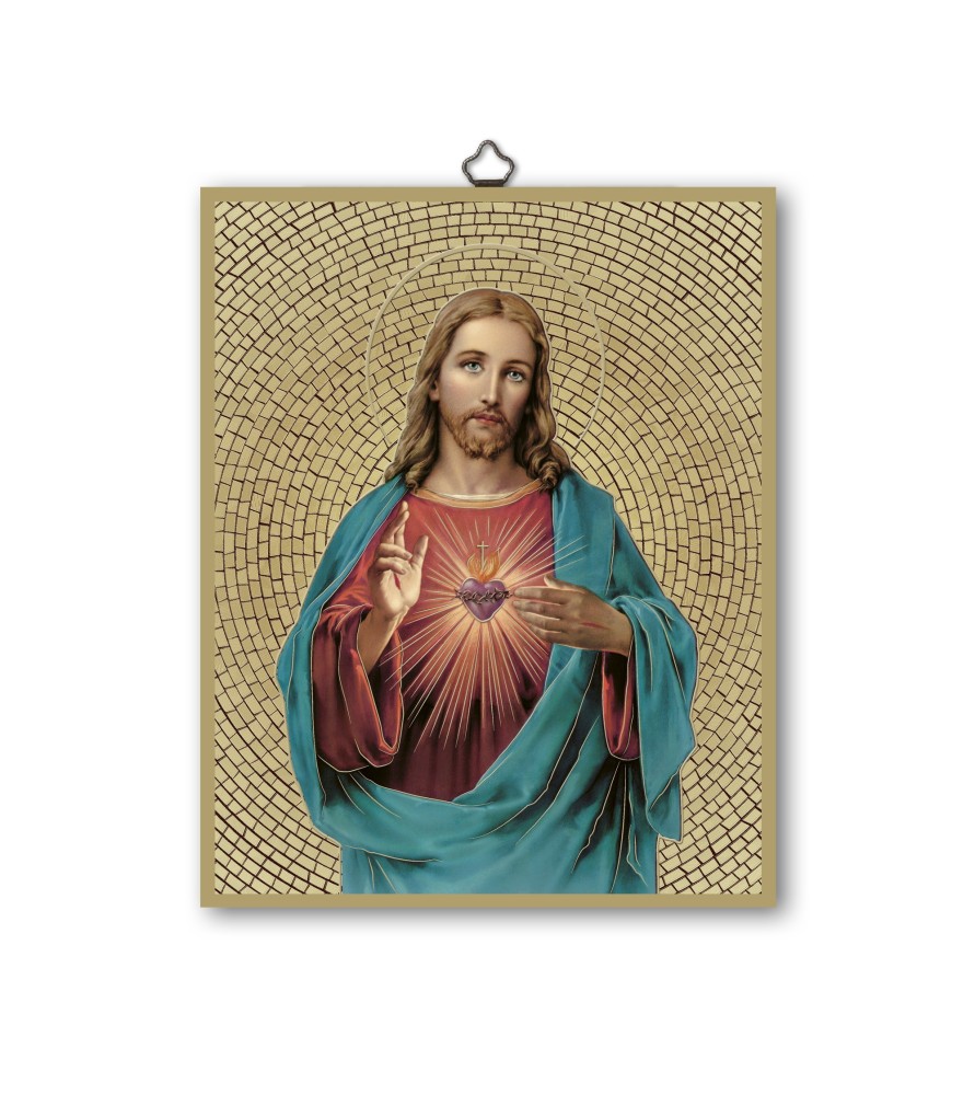Quadretto in MDF con mosaico in lamina dorata del Sacro Cuore di Gesù Quadretto in MDF con mosaico in lamina dorata del Sacro Cuore di Gesù