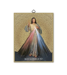 Quadretto in MDF con mosaico in lamina dorata di Gesù Misericordioso
