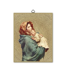 Quadretto in MDF con mosaico in lamina dorata della Madonna con bambino