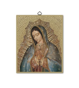Quadretto in MDF con mosaico in lamina dorata della Madonna di Guadalupe