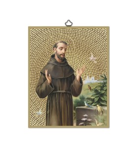 Quadretto in MDF con mosaico in lamina dorata di San Francesco