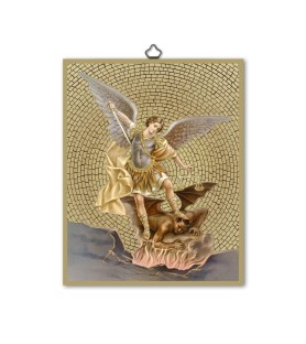 Quadretto in MDF con mosaico in lamina dorata di San Michele