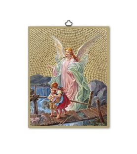 Quadretto in MDF con mosaico in lamina dorata dell'Angelo Custode