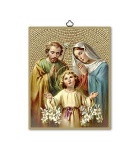 Quadretto in MDF con mosaico in lamina dorata della Sacra Famiglia