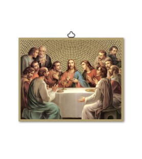 Quadretto in MDF con mosaico in lamina dorata dell'Ultima Cena