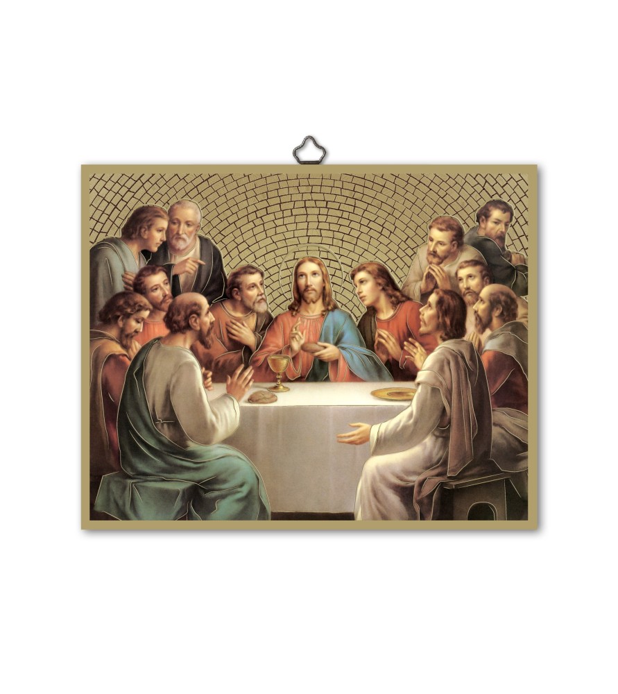 Quadretto in MDF con mosaico in lamina dorata dell'Ultima Cena