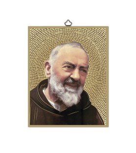 Quadretto in MDF con mosaico in lamina dorata di San Pio