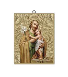 Quadretto in MDF con mosaico in lamina dorata di San Giuseppe