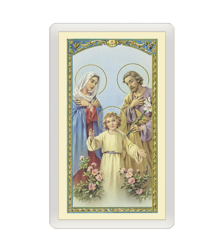 Confezione da 25 pezzi di un Santino Plastificato Sacra Famiglia con preghiera a colori Confezione da 25 pezzi di un Santino Plastificato Sacra Famiglia con preghiera a colori