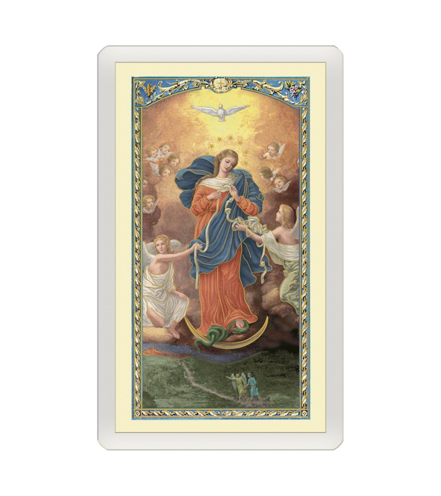Confezione da 25 pezzi di un Santino Plastificato Maria che scioglie i nodi con preghiera a colori Confezione da 25 pezzi di un Santino Plastificato Maria che scioglie i nodi con preghiera a colori