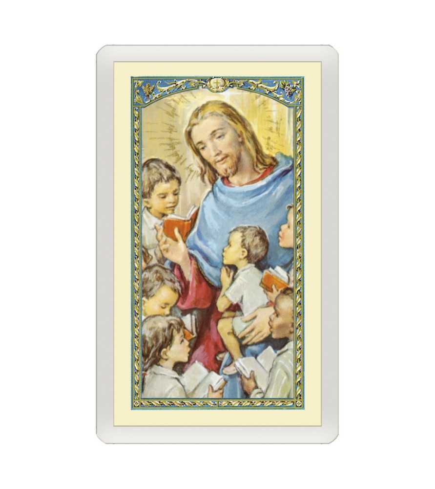 Confezione da 25 pezzi di un Santino Plastificato Gesù con i bambini del mondo con preghiera a colori Confezione da 25 pezzi di un Santino Plastificato Gesù con i bambini del mondo con preghiera a colori