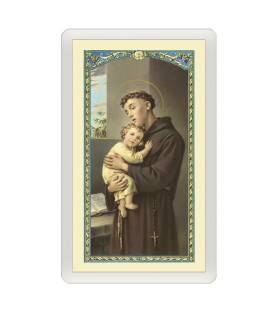 Confezione da 25 pezzi di un  Santino Plastificato Sant'Antonio da Padova con preghiera a colori