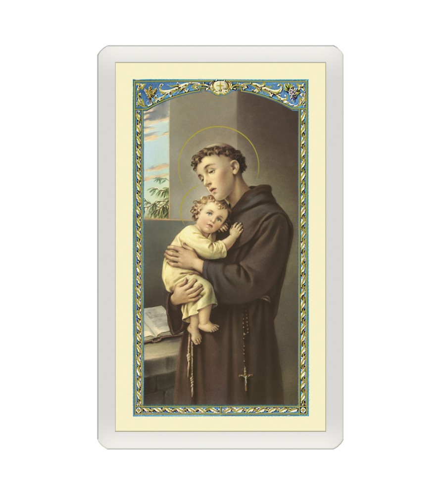 Confezione da 25 pezzi di un  Santino Plastificato Sant'Antonio da Padova con preghiera a colori