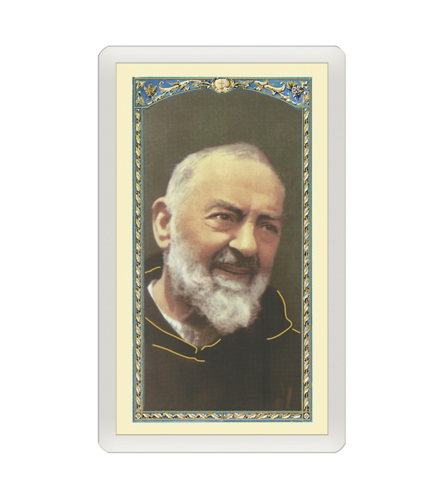 Confezione da 25 pezzi di un Santino Plastificato Padre Pio con preghiera a colori Confezione da 25 pezzi di un Santino Plastificato Padre Pio con preghiera a colori