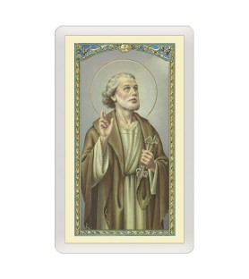 Confezione da 25 pezzi di un  Santino Plastificato San Pietro Apostolo con preghiera a colori