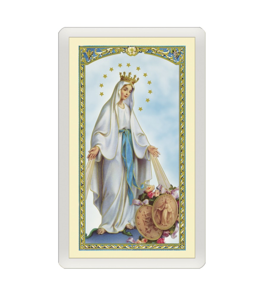 Confezione da 25 pezzi di un  Santino Plastificato Madonna Incoronata con preghiera a colori