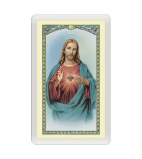 Confezione da 25 pezzi di un  Santino Plastificato Sacro Cuore di Gesù con preghiera a colori