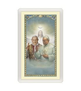 Confezione da 25 pezzi di un  Santino Plastificato Papa Giovanni XXIII e Papa Giovanni Paolo II con preghiera a colori