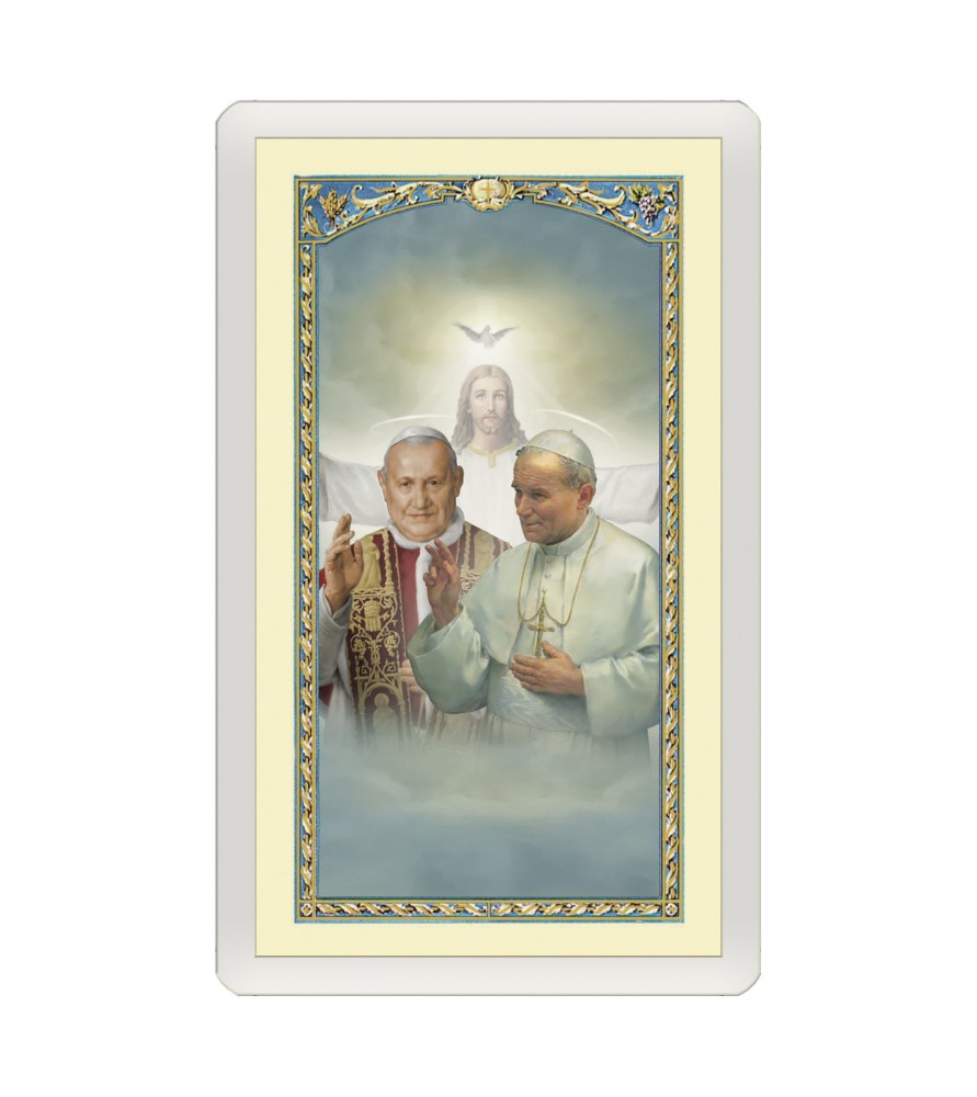 Confezione da 25 pezzi di un Santino Plastificato Papa Giovanni XXIII e Papa Giovanni Paolo II con preghiera a colori Confezione da 25 pezzi di un Santino Plastificato Papa Giovanni XXIII e Papa Giovanni Paolo II con preghiera a colori