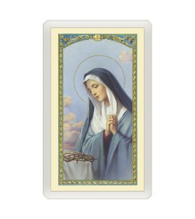 Confezione da 25 pezzi di un  Santino Plastificato Madonna Addolorata con preghiera a colori