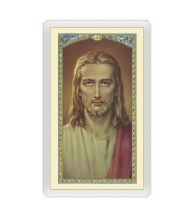 Confezione da 25 pezzi di un  Santino Plastificato volto di Cristo con preghiera a colori