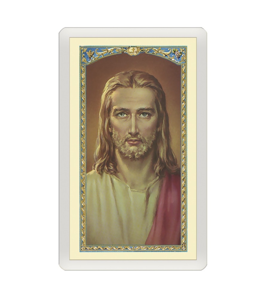 Confezione da 25 pezzi di un Santino Plastificato volto di Cristo con preghiera a colori Confezione da 25 pezzi di un Santino Plastificato volto di Cristo con preghiera a colori
