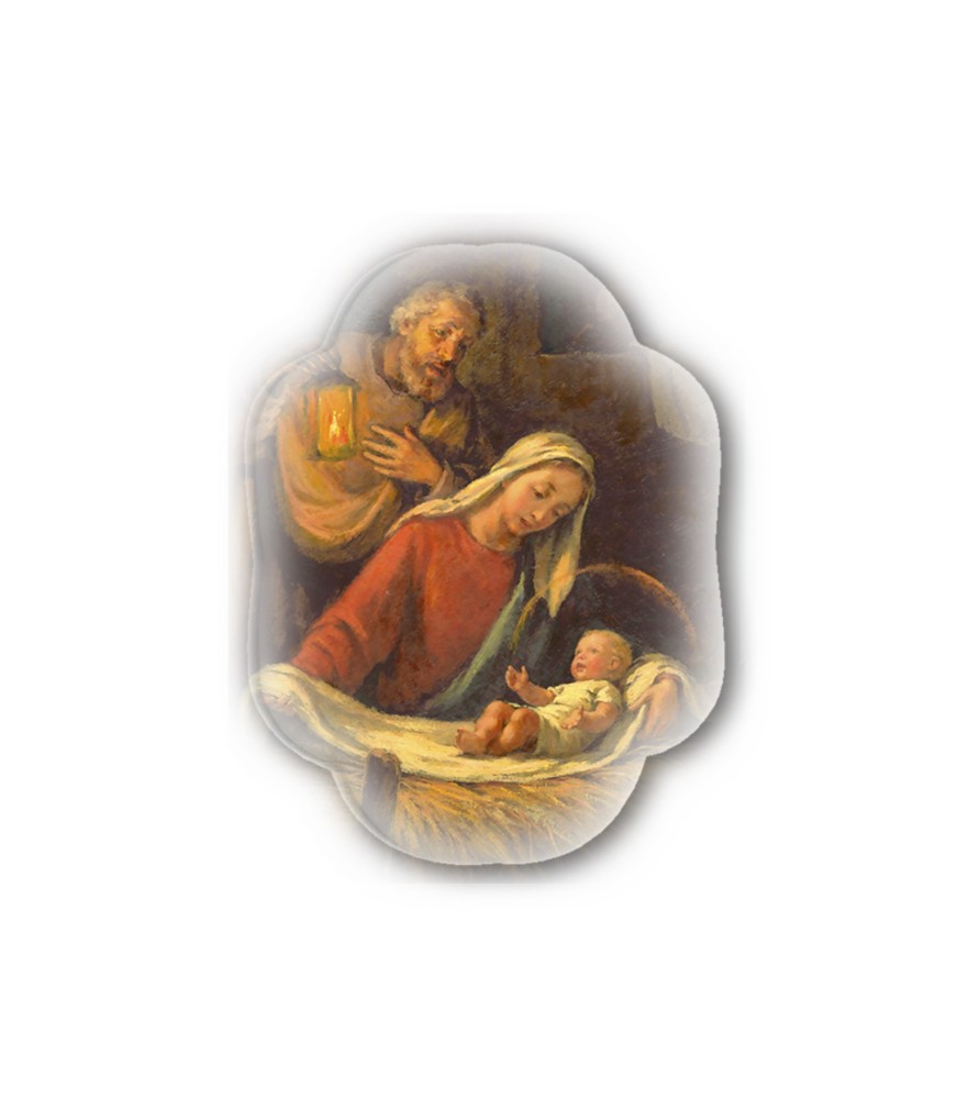 Soprammobile magnetico sagomato in resina porcellanata con Natività in primo piano Soprammobile magnetico sagomato in resina porcellanata con Natività in primo piano
