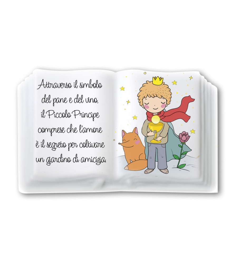 Magnete in resina porcellanata a forma di libro con il Piccolo Principe Magnete in resina porcellanata a forma di libro con il Piccolo Principe