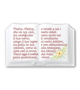 Magnete in resina porcellanata a forma di libro con preghiera del Padre Nostro
