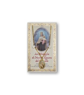 Biglietto con medaglia e preghiera Madonna del Carmelo