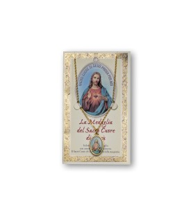 Biglietto con medaglia e preghiera Sacro Cuore di Gesù