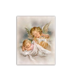 Mini poster con oro a caldo con l'immagine dell'angelo con lanterna e bimbo