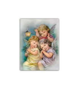 Mini poster con oro a caldo con l'immagine di tre angioletti con lanterna