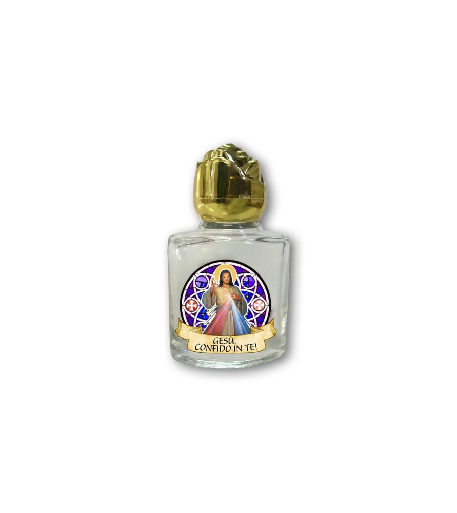 Bottiglietta da 10 ml in vetro con tappo dorato per Acqua Santa Gesù Misericordioso Bottiglietta da 10 ml in vetro con tappo dorato per Acqua Santa Gesù Misericordioso